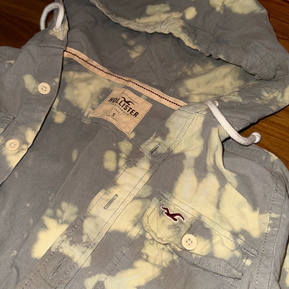 Hollister Canvas Button Down Hooded Jacket: Custom Bleach Dyed